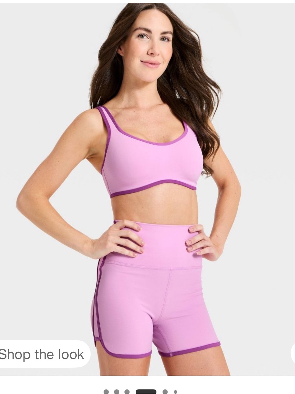 All In Motion Light Violet Contrast-Trim Sports Bra and shorts